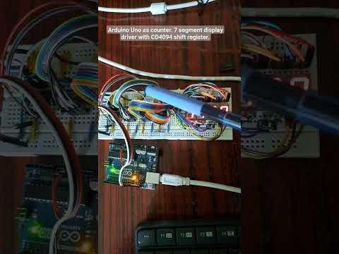 Arduino Uno as counter. 7 segment display driver with CD4094 shift register.