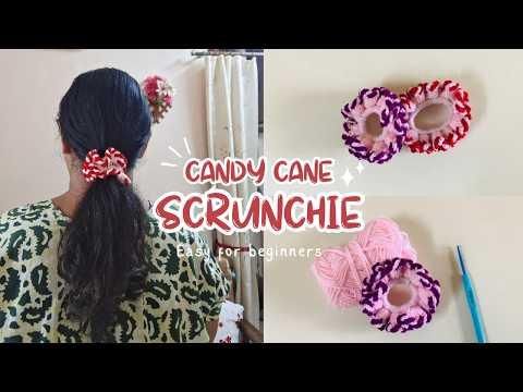 Candy Cane Effect Crochet Scrunchie Tutorial | Easy Colorwork Technique #crochetscrunchie #crochet