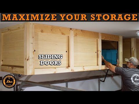 DIY Hanging Storage Shelves with Sliding Doors - Overhead Garage Storage