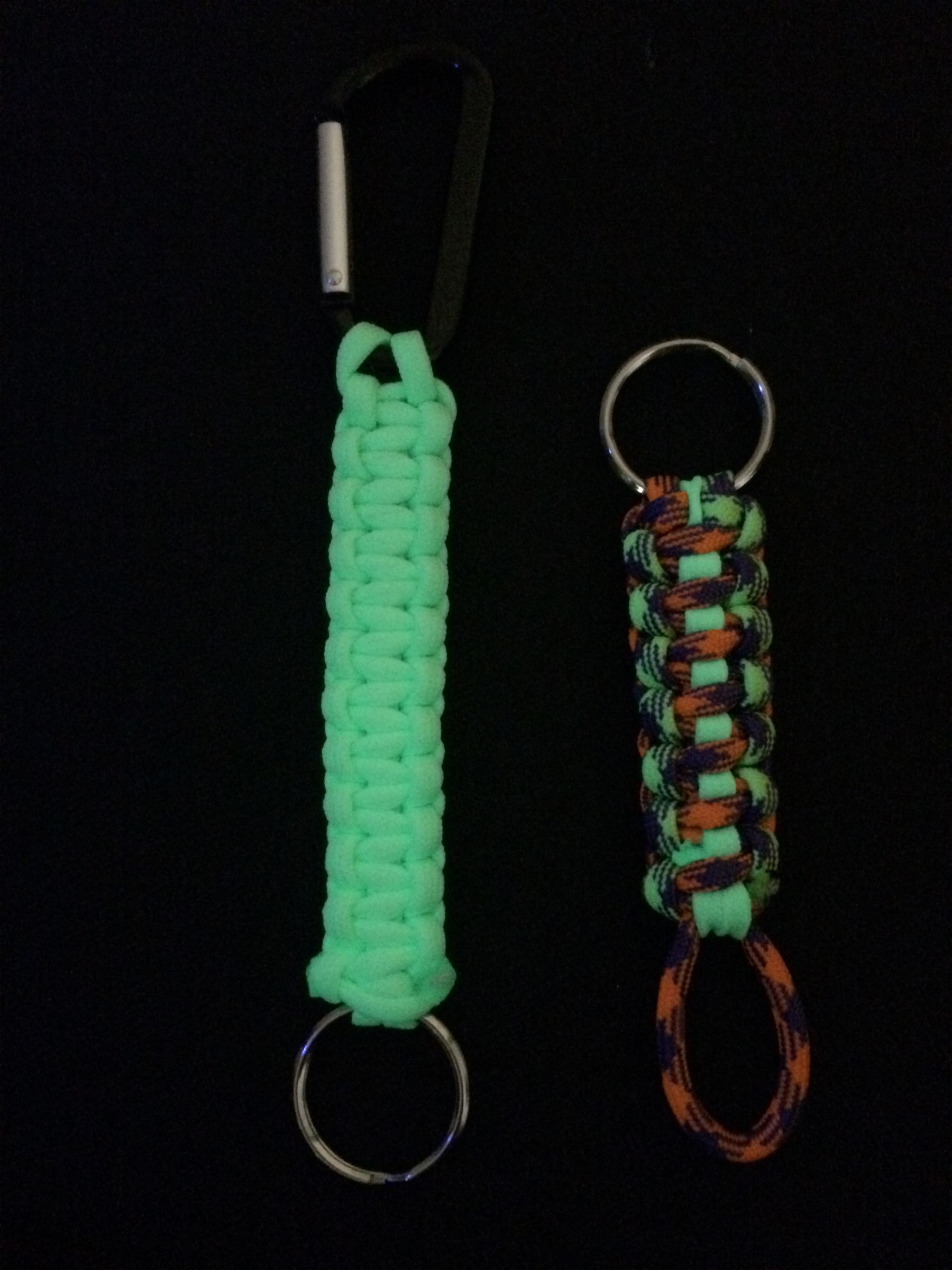 Glow in the dark paracord keychains.JPG