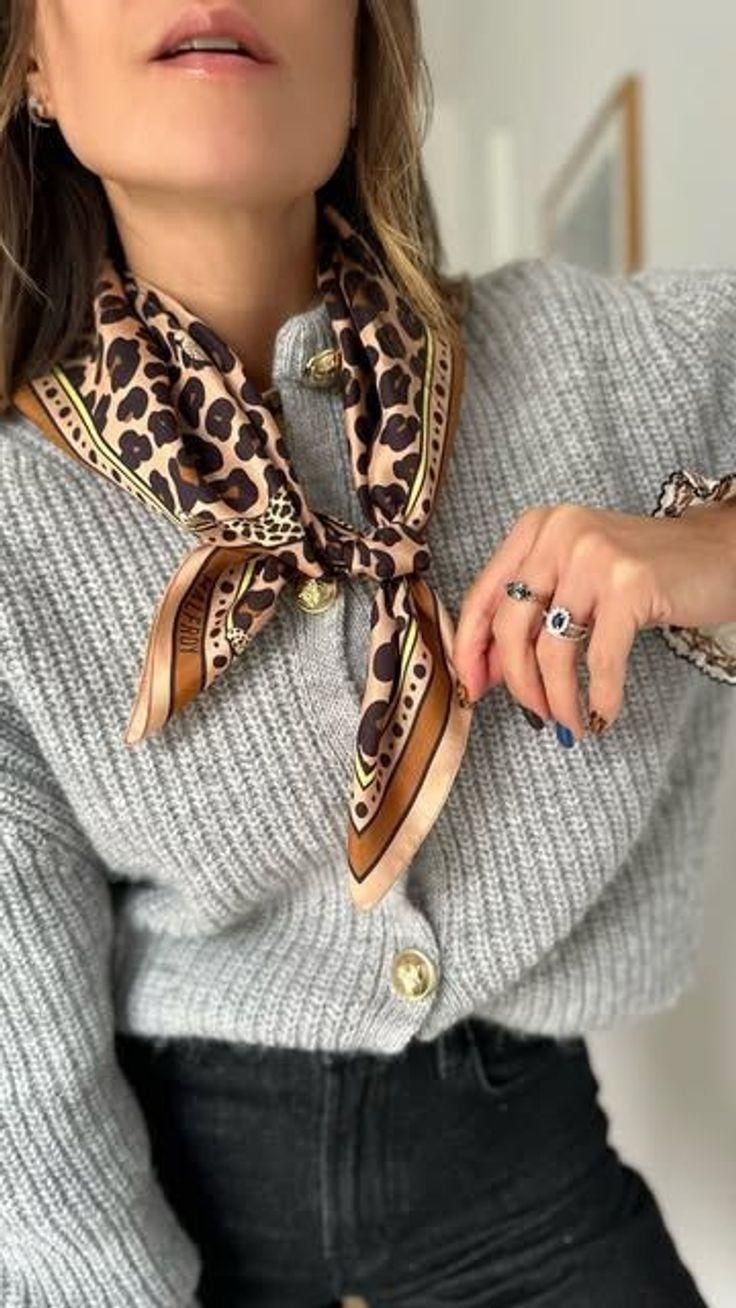 Leopard Print Scarf Styled with a Grey Sweater for Parisian Chic.jpeg
