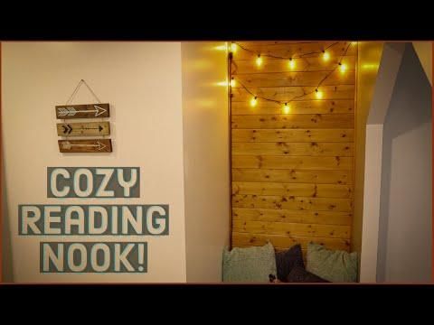 Reading Nook DIY | Wood Paneling and String Lights