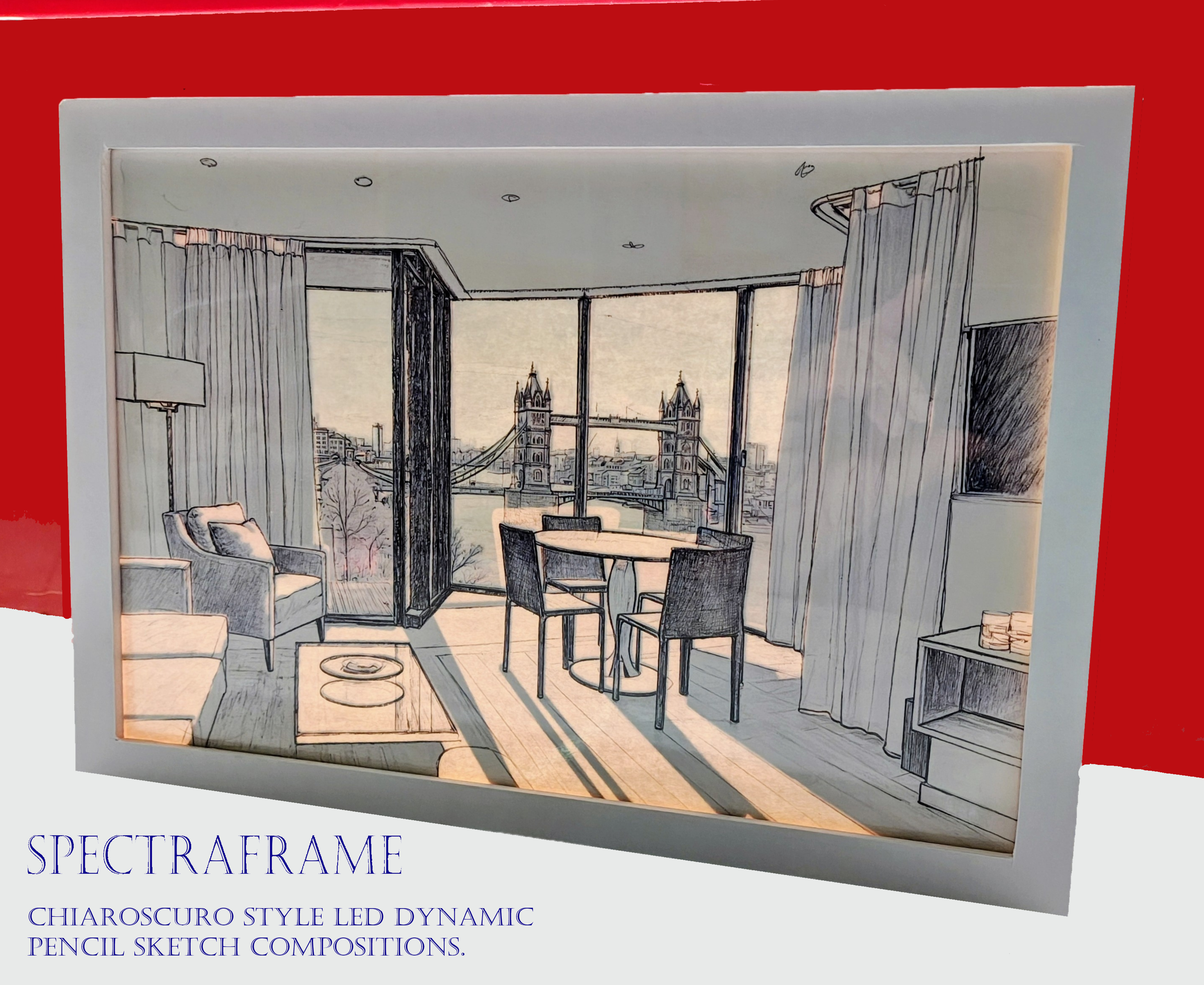 SpectraFrame: Chiaroscuro Style LED Dynamic Pencil Sketch Compositions.