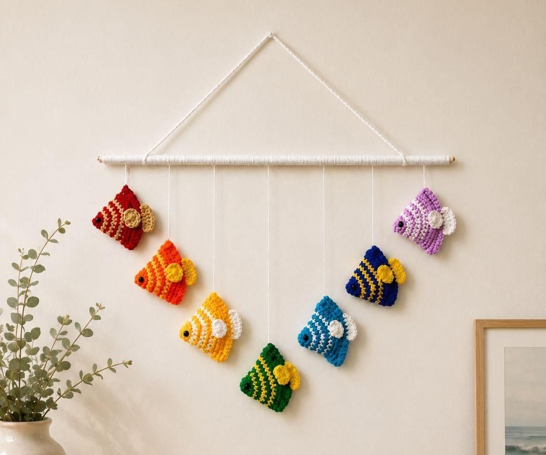 Rainbow Cascade: a Crochet Fish Wall Hanging