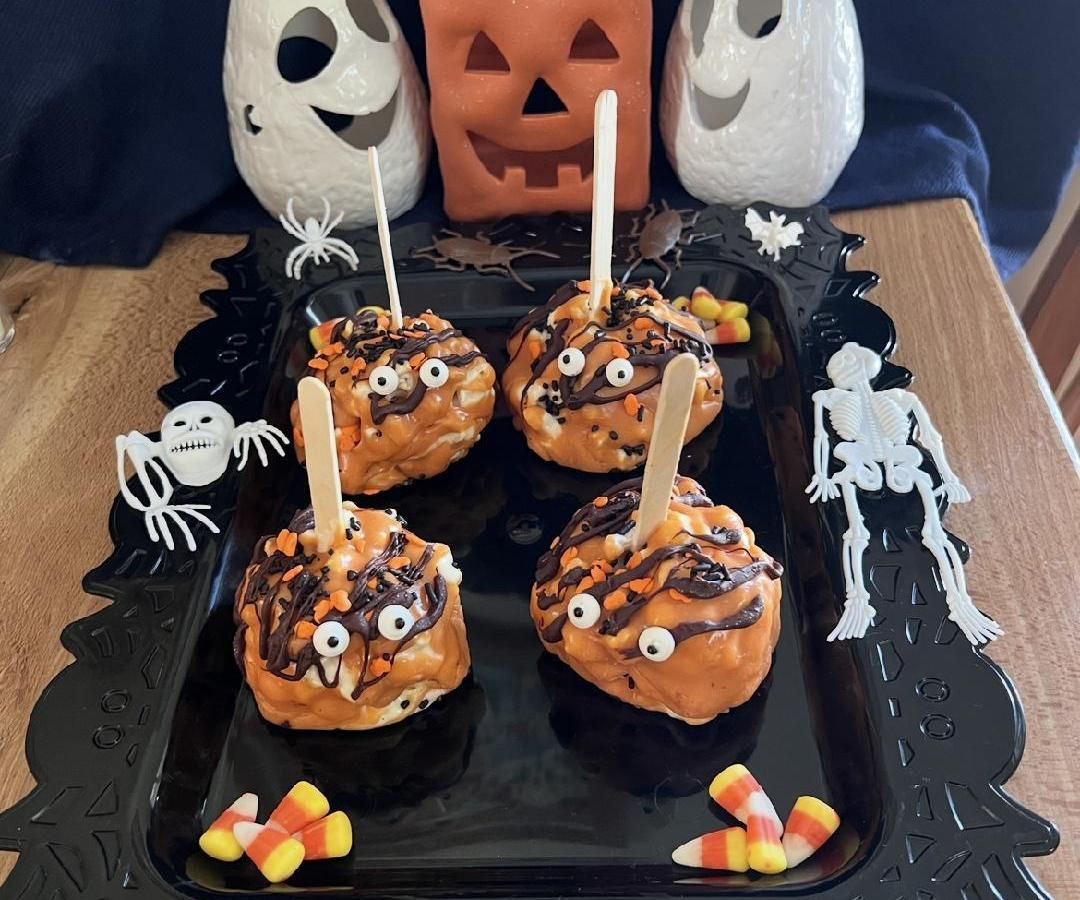 Candy Corn Fudge Coated Popcorn Monsters on a Stick!