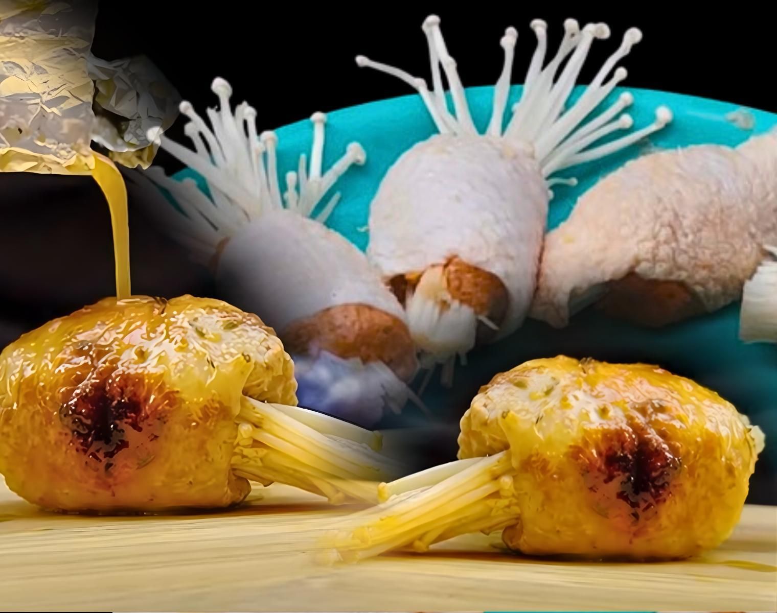 Juicy Enoki Mushrooms Wrapped in Chicken and Grilled to Perfection