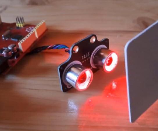 How to Use RGB LED HC‑SR04 (RUS‑04) Ultrasonic Sensor With Arduino & Visual Programming