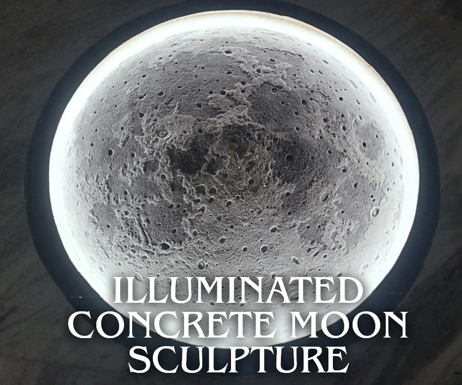 Illuminated Concrete Moon Sculpture