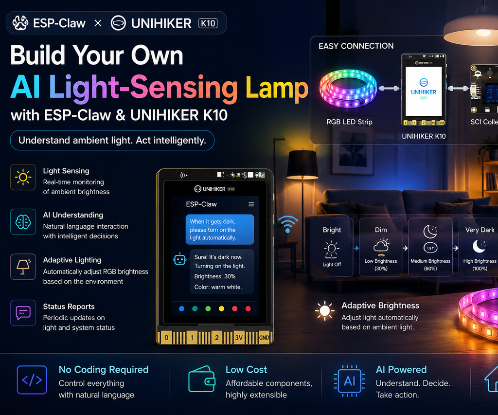 Adaptive AI Ambient Light With ESP-Claw + UNIHIKER K10 (Zero Code)
