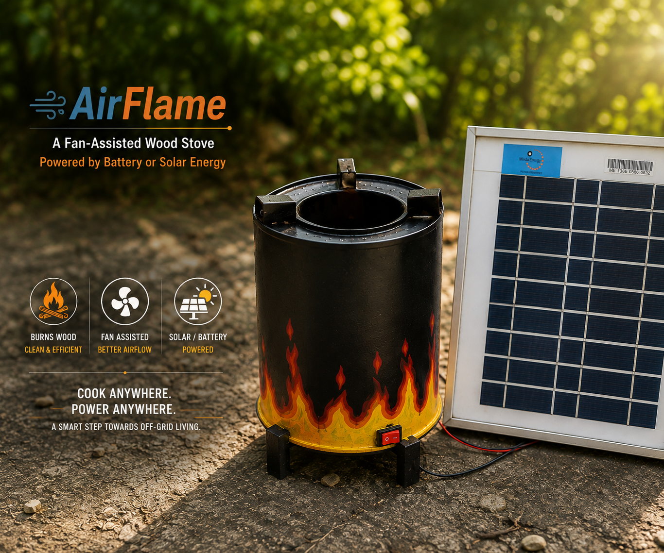AirFlame — a Solar/Battery-Powered Wood Stove