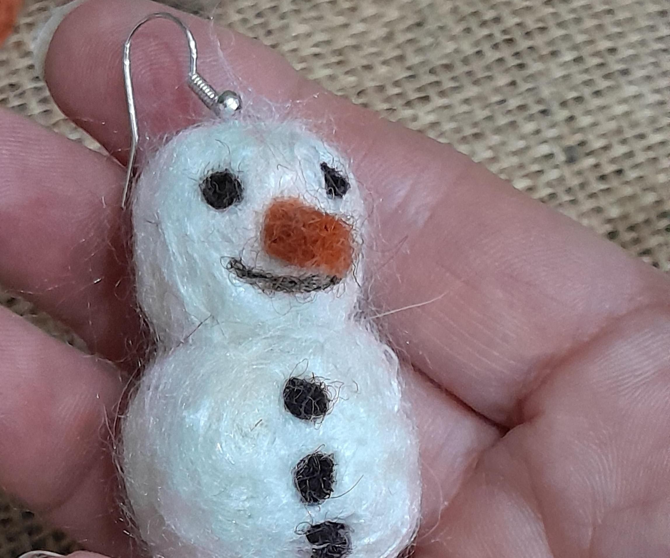 Needle Felted Snowmen Earrings