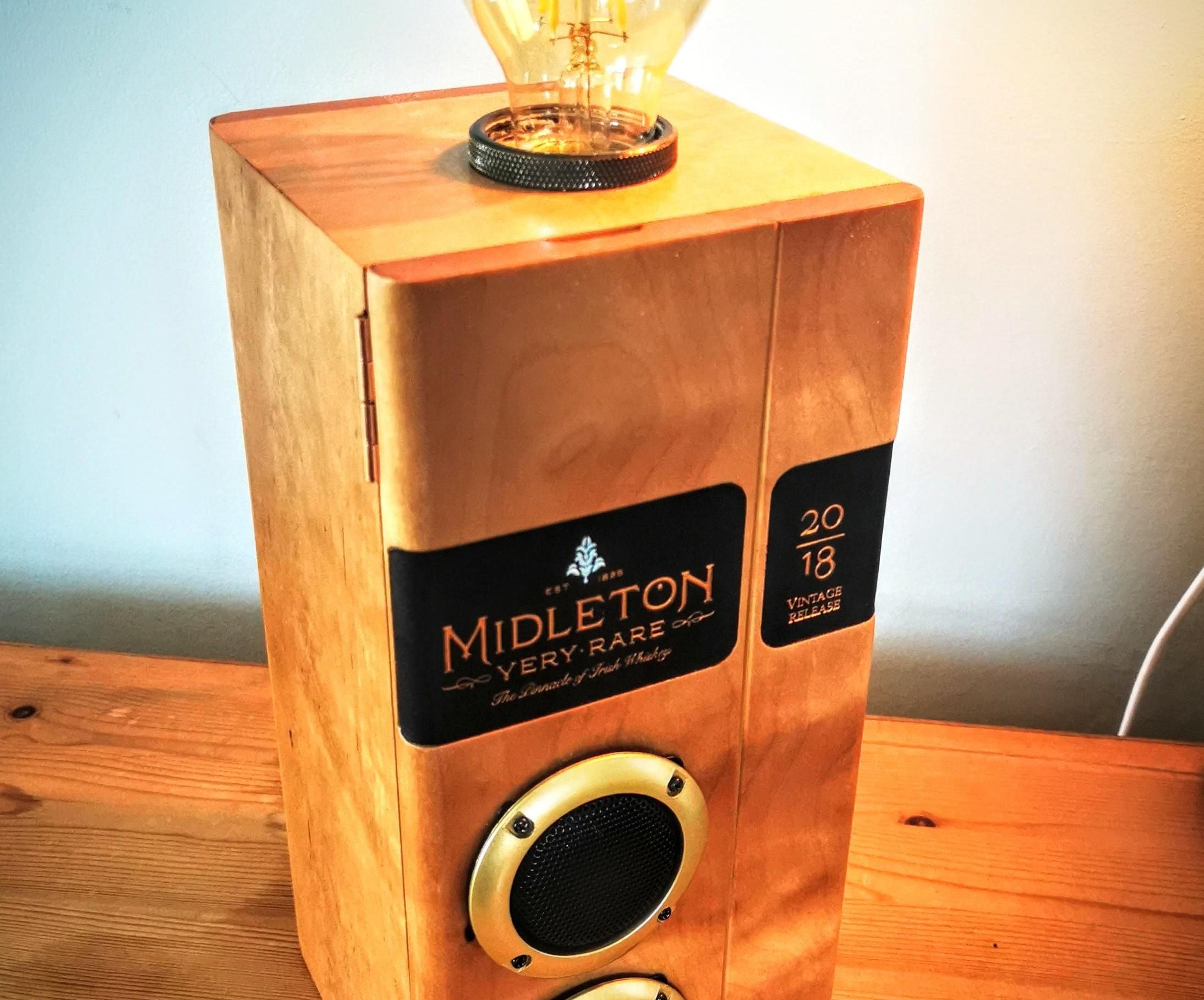 Whiskey Box Converted to Bluetooth Speaker Lamp