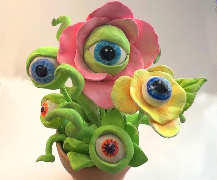 Halloween Monster Eyeball Plants Using Paper Clay