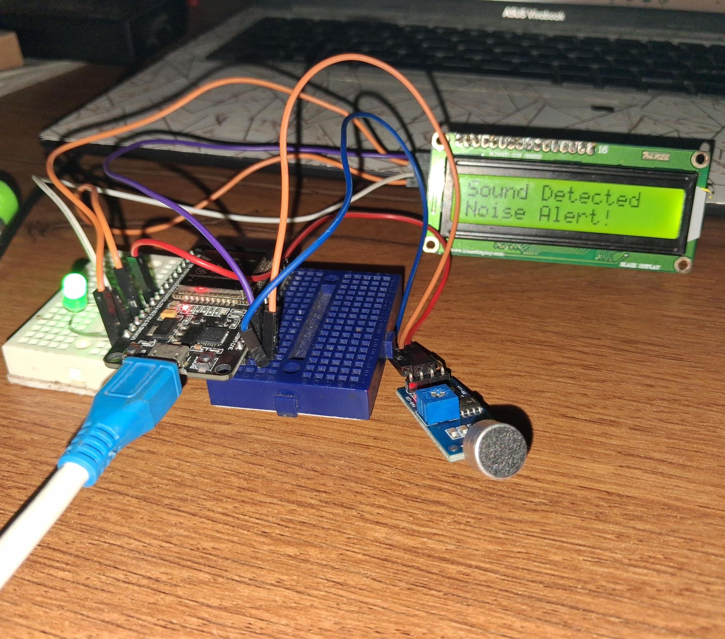 ESP32 Sound Detection System Using Microphone Sensor, LCD & LED