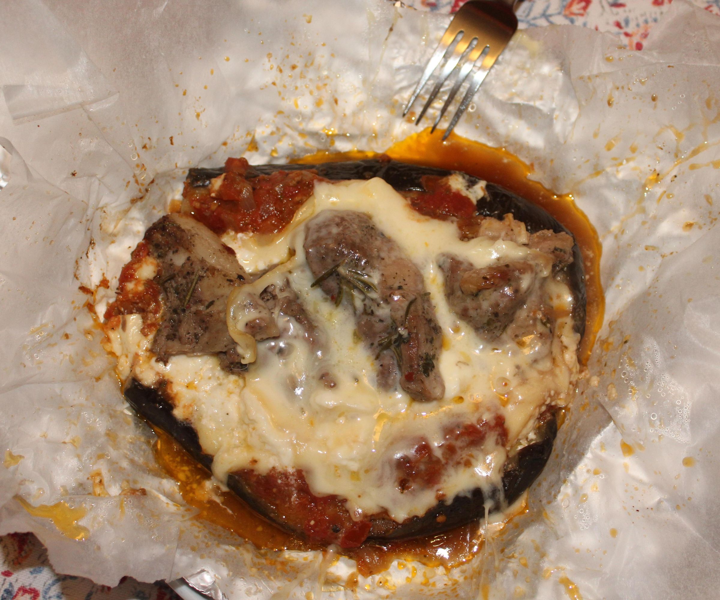 Pougia Me Melitzanes Kai Arnaki - Greek Style Eggplant and Lamb Meat Pouches