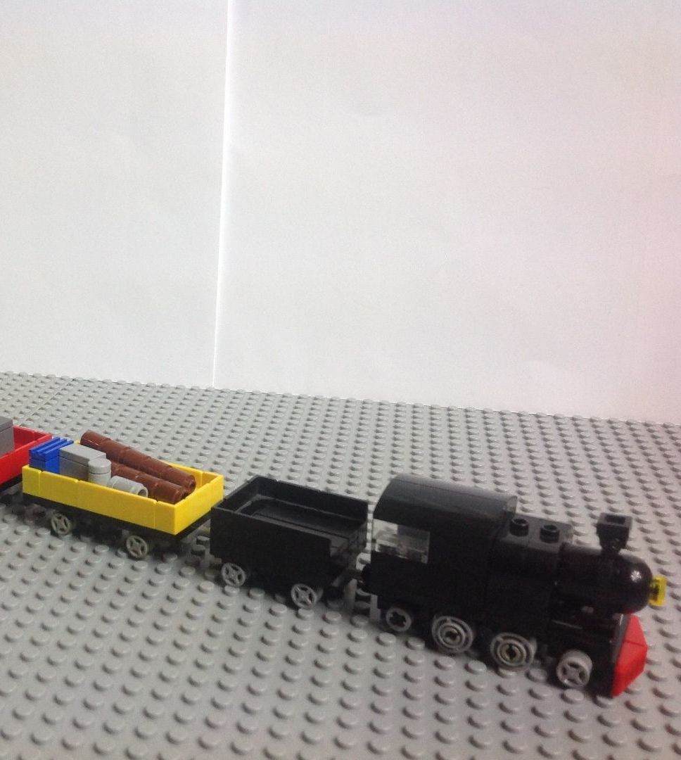 Lego micro sized steam train with cars