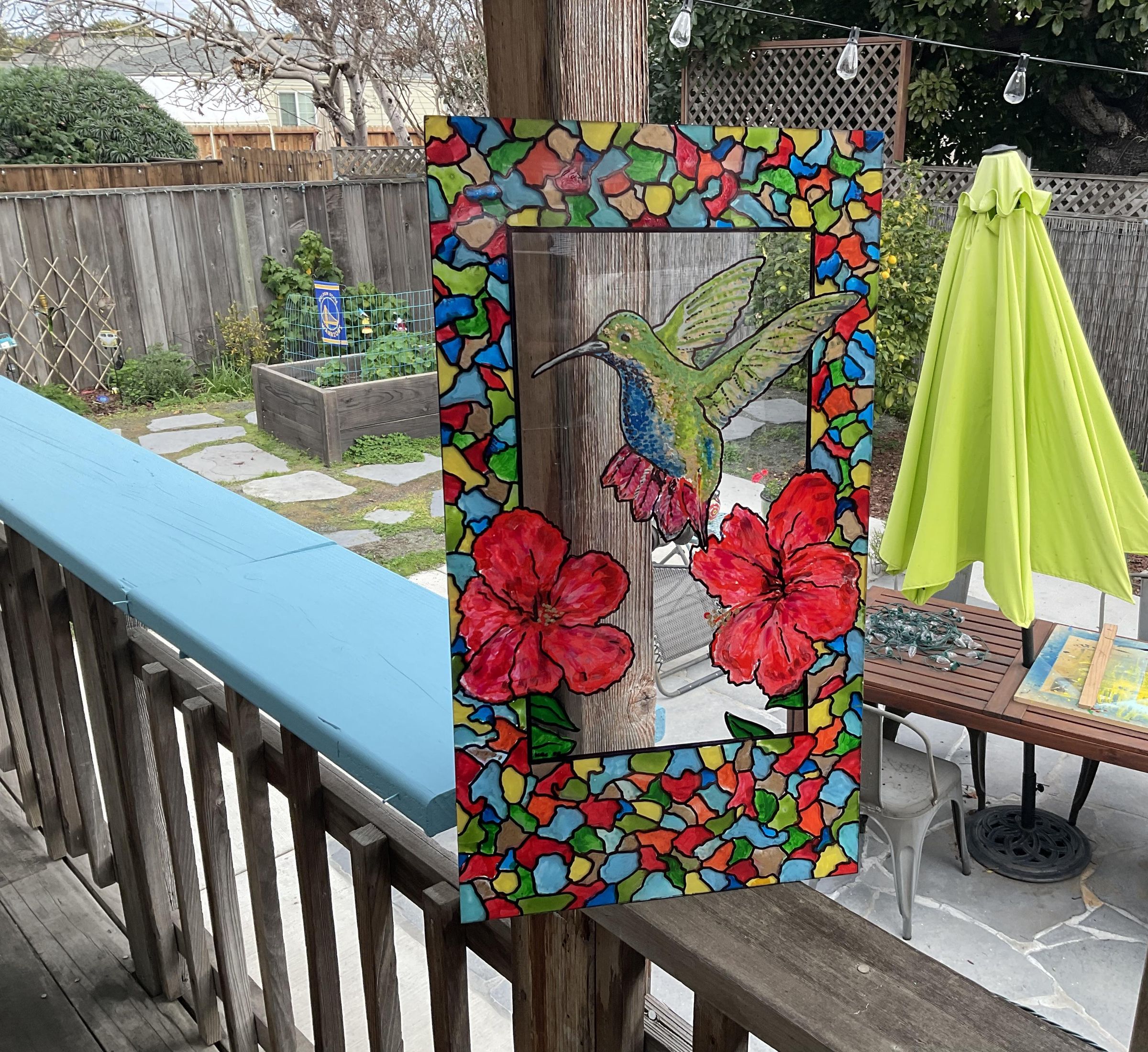 Hummingbird & Hibiscus Faux Stained Glass 