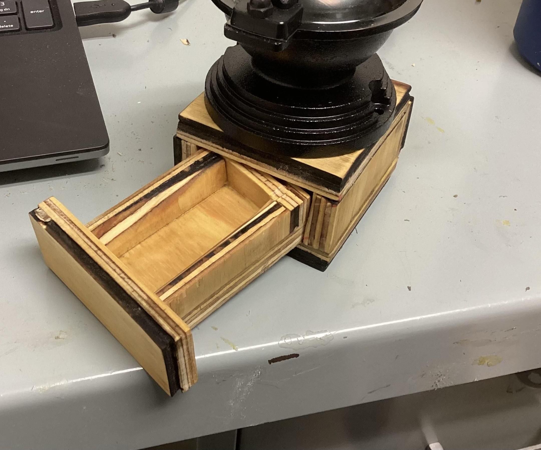 Laser Cut Recycled Coffee Bean Drawer Made From Scrap Wood