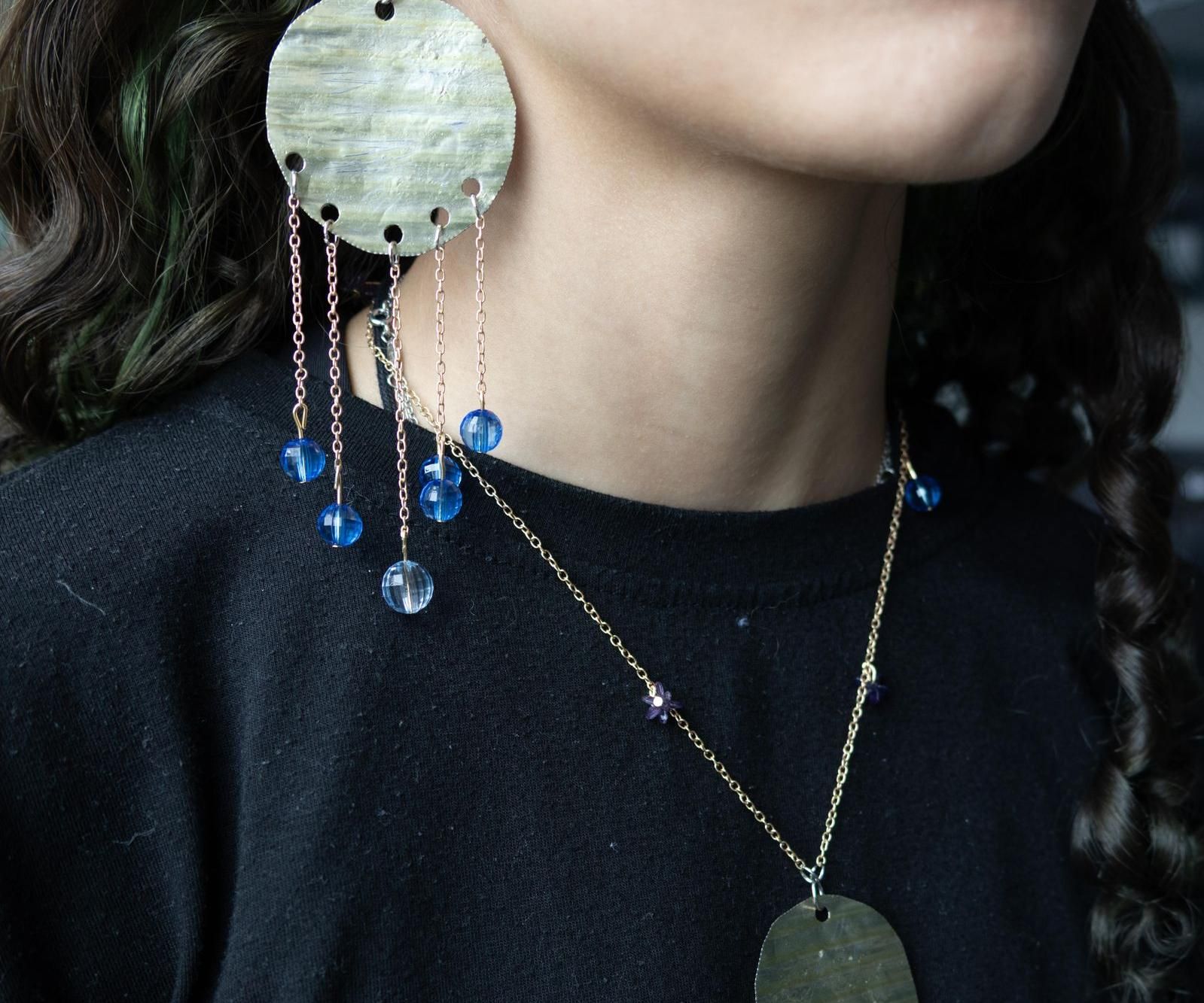 Alerdivy Deep Ocean Set: Hand-Punched Upcycled Gold & Silver Elegance
