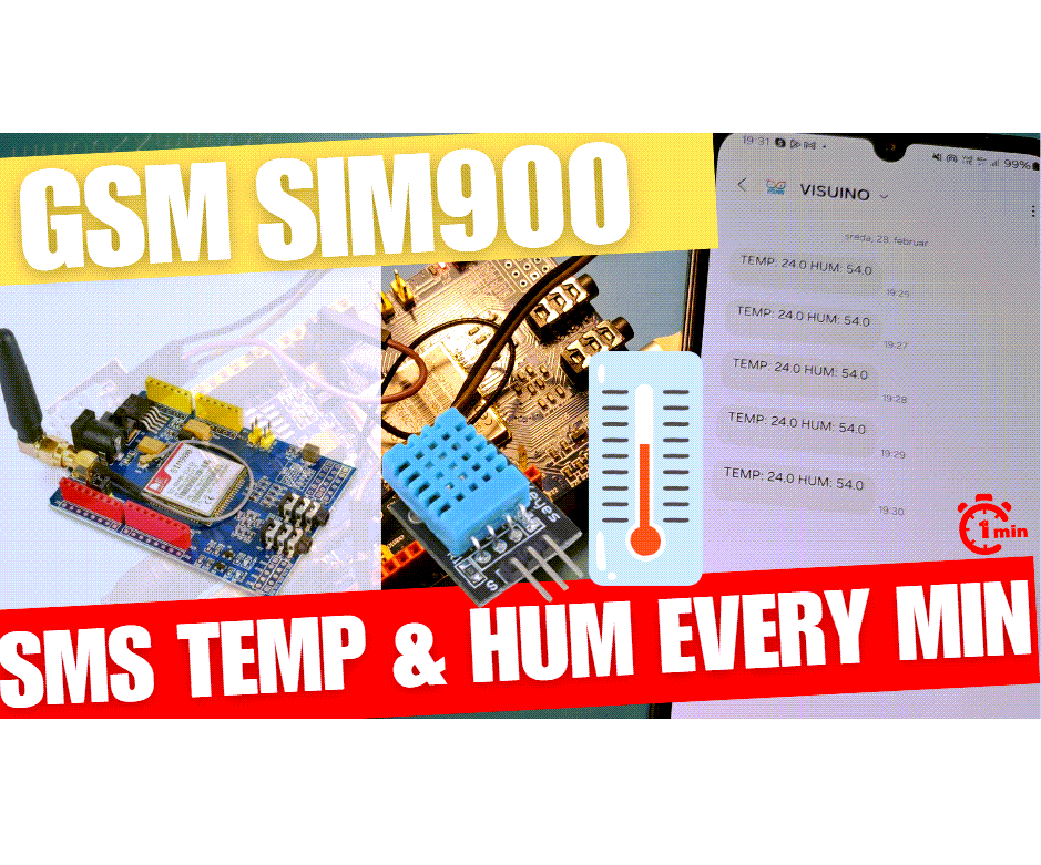 Send Temperature & Humidity SMS Every Minute to Your Phone - SIM900GSM & Visuino