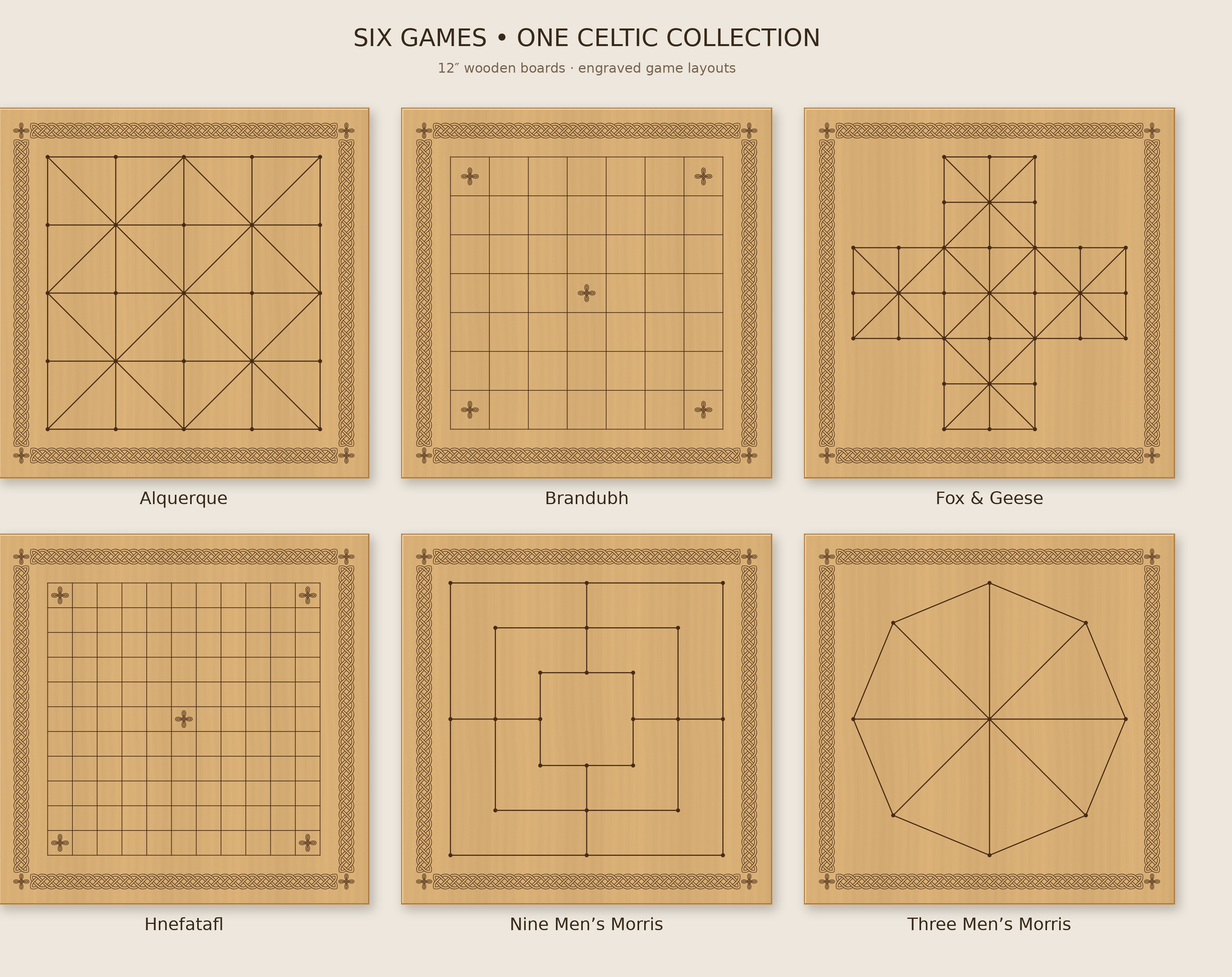 Six Medieval Board Games on a Laser-Engraved Wooden Board