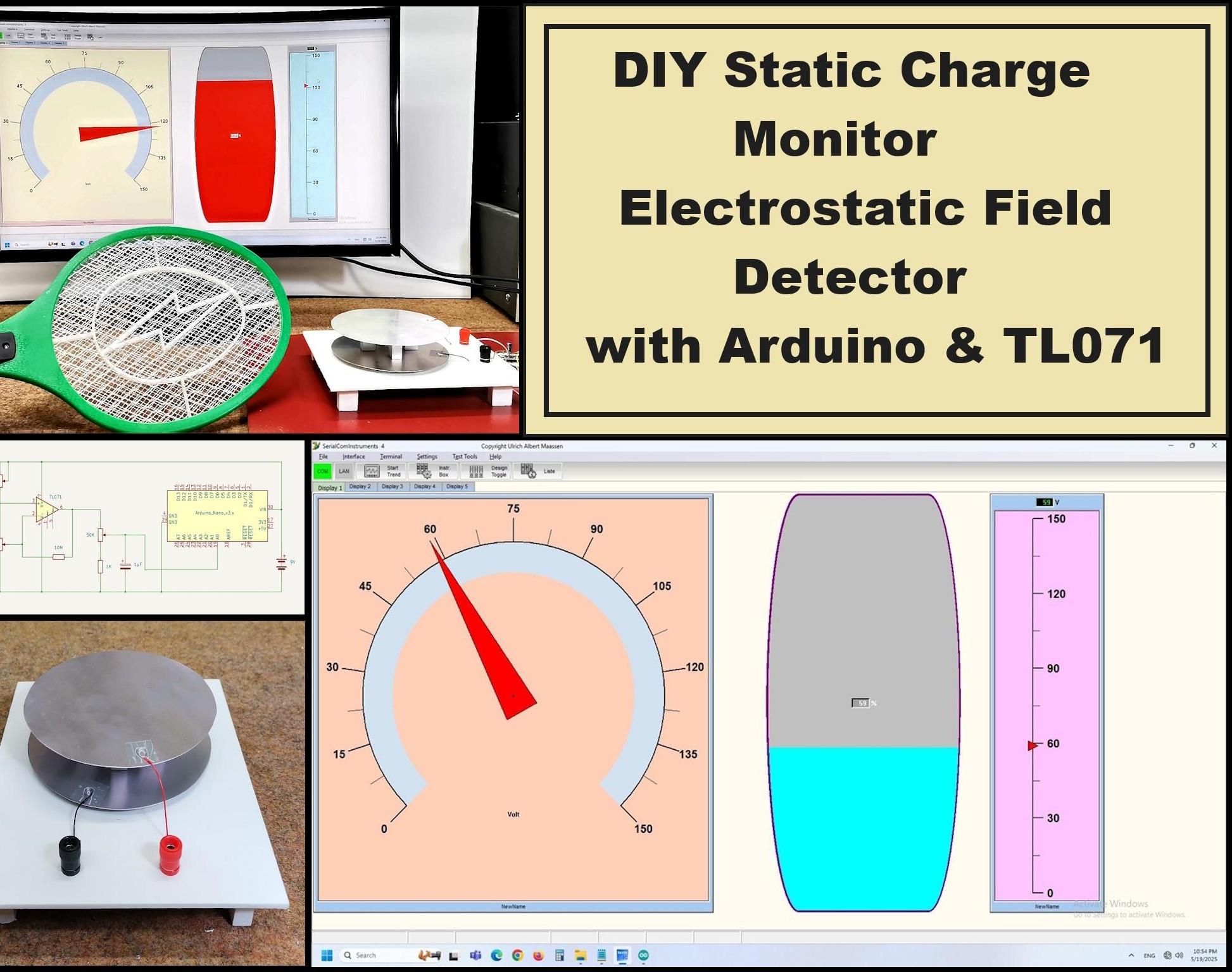 DIY Static Charge Monitor - Electrostatic Field Detector (Arduino & TL071)