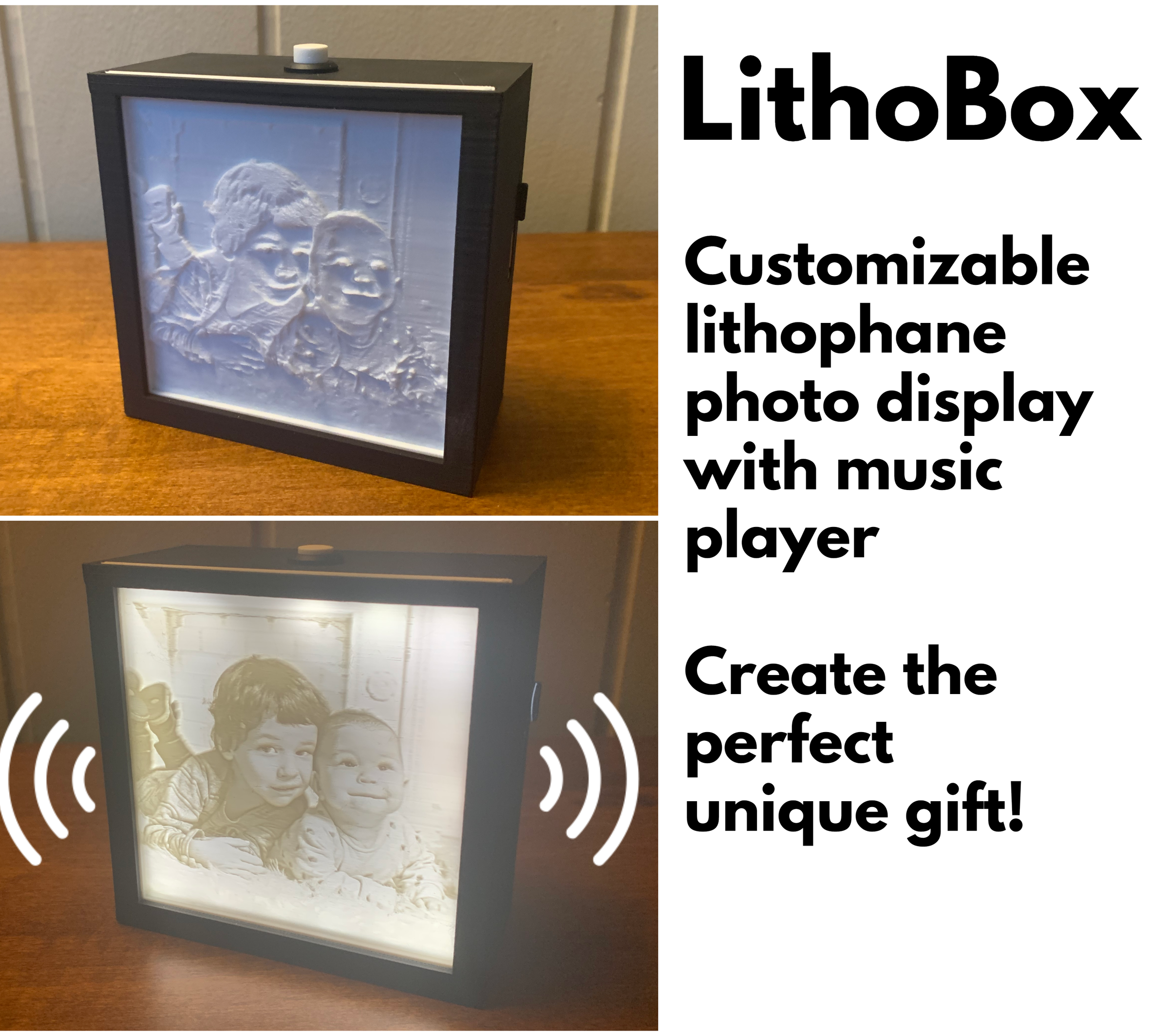 LithoBox | Customizable Gift Photo LED Music Box Lithophane | Customize With Your Own Photo and Music to Create the Perfect Gift!