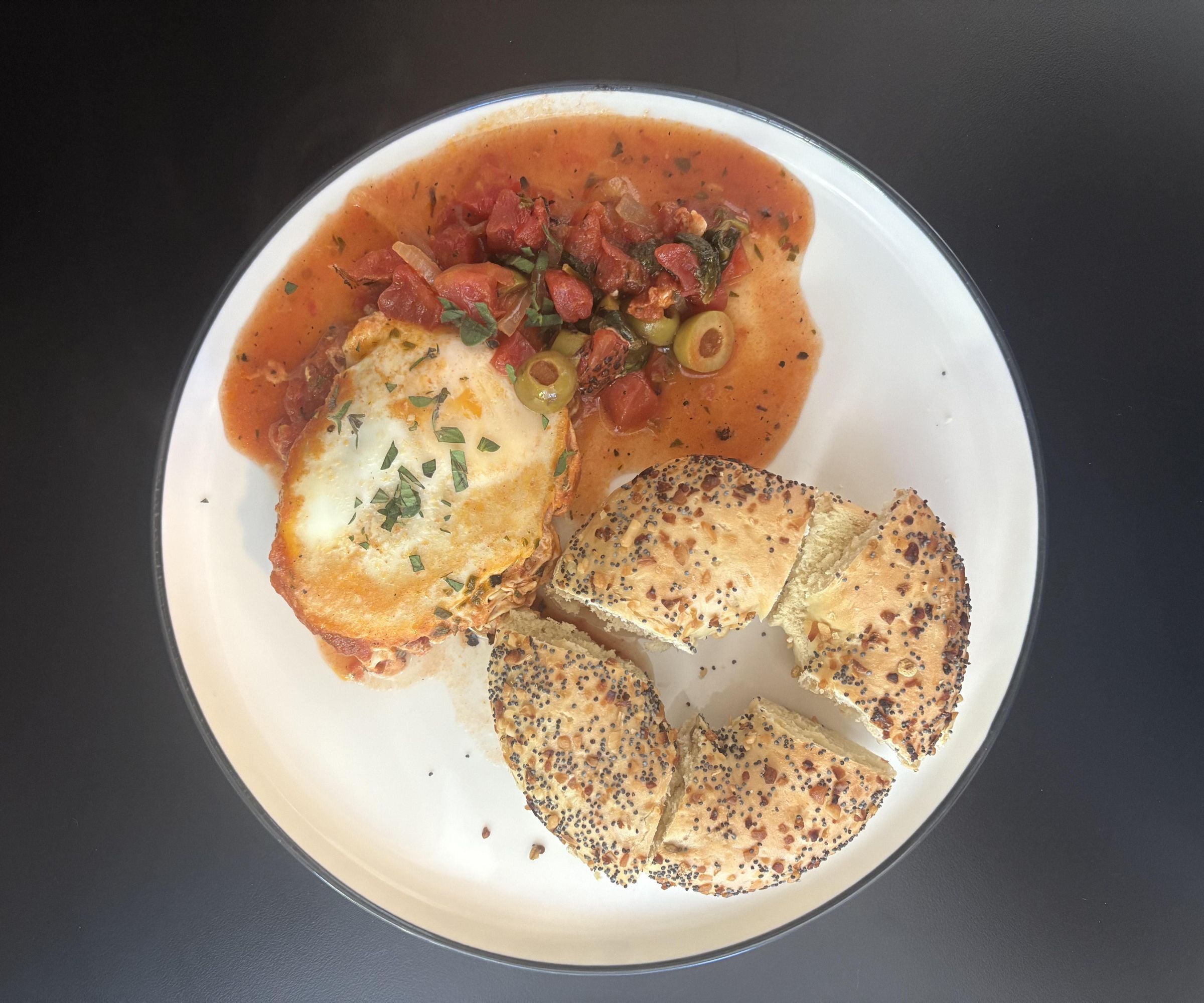 Quick Spinach and Olive Shakshouka