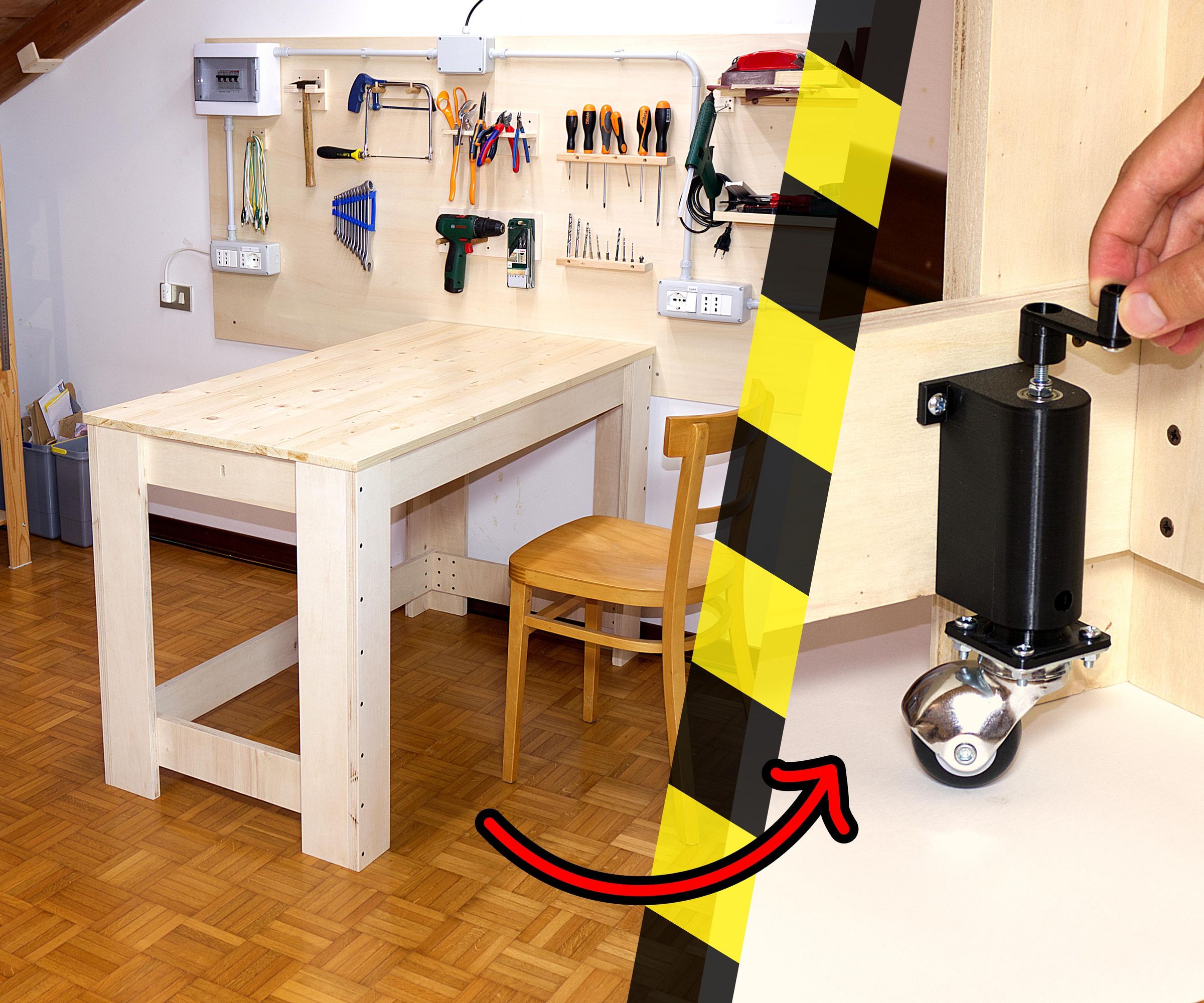 DIY Workbench With Retractile Wheels