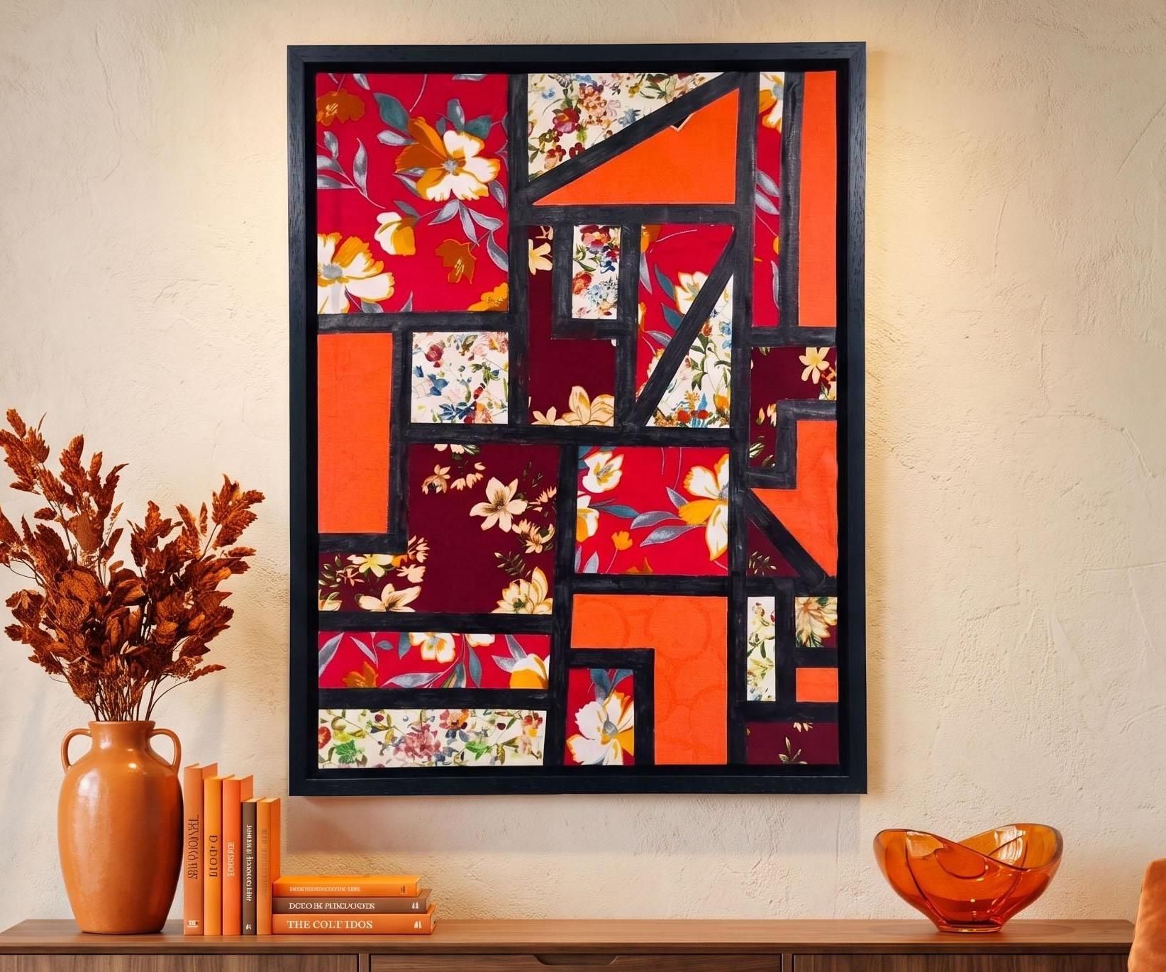 Botanical Mondrian: a Red & Orange Geometric Collage