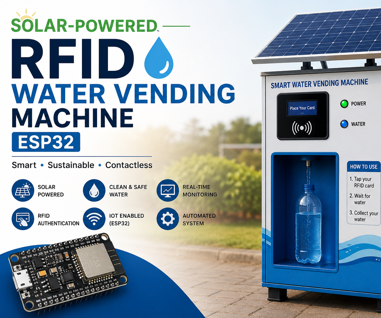 Solar Powered RFID Water Vending Machine Using ESP32