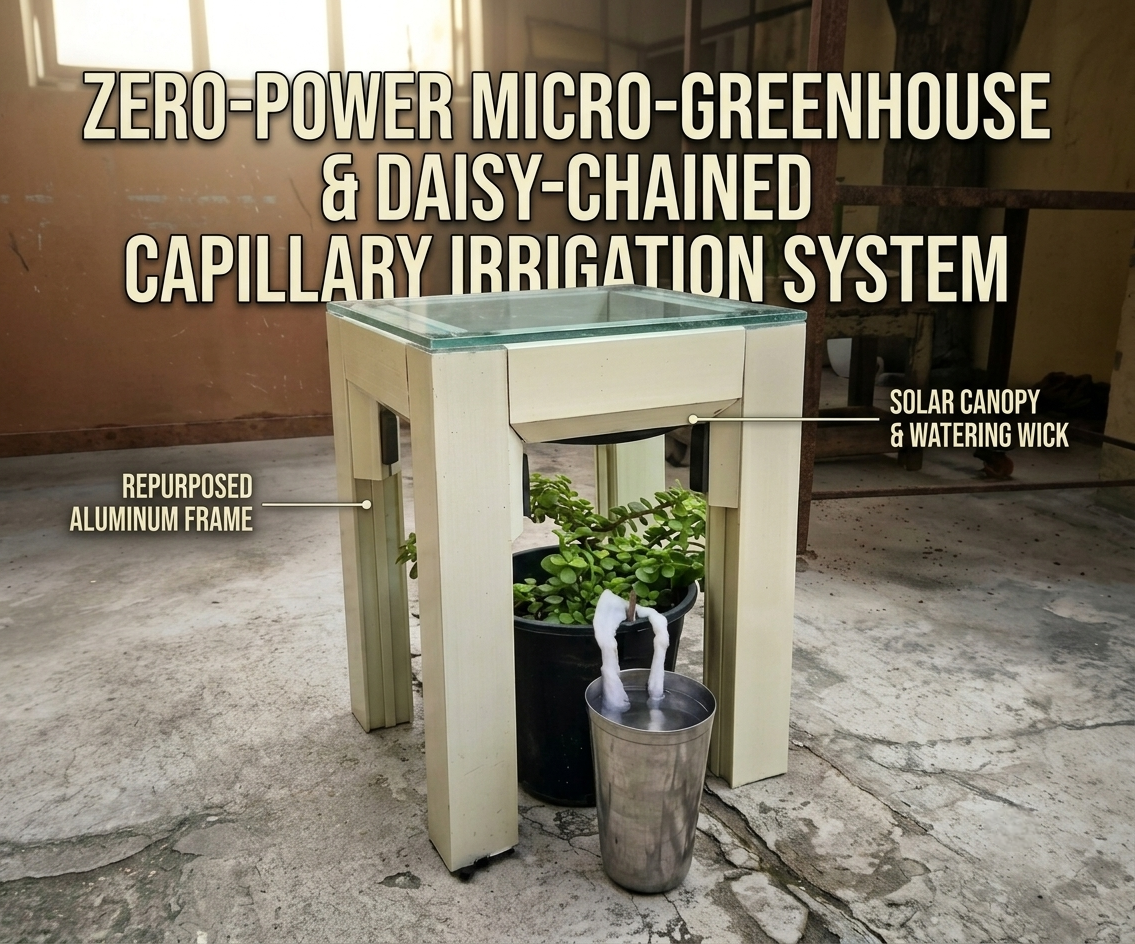 Zero-Power Micro-Greenhouse & Daisy-Chained Capillary Irrigation System