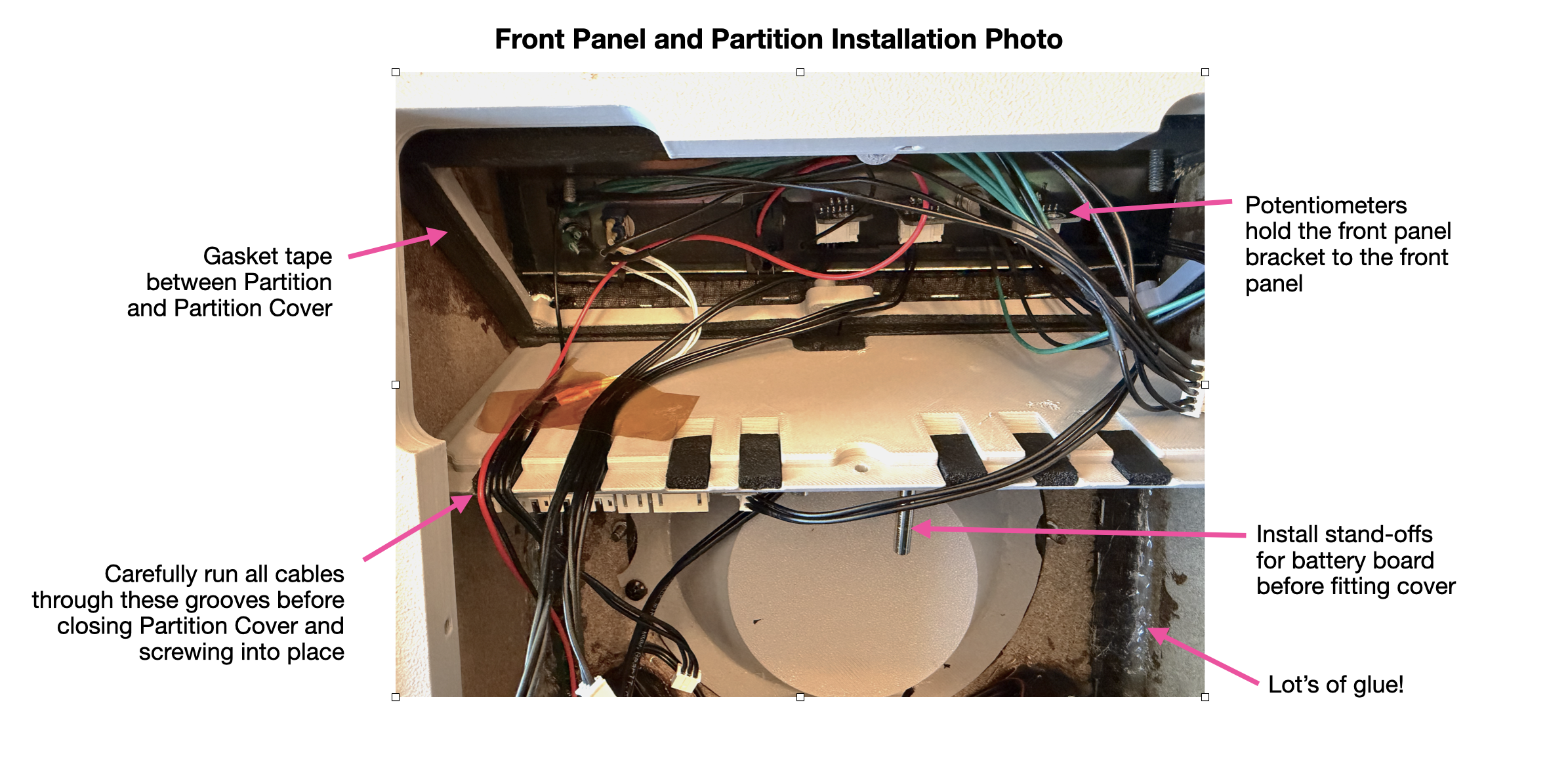 Front panel and partition installation photo