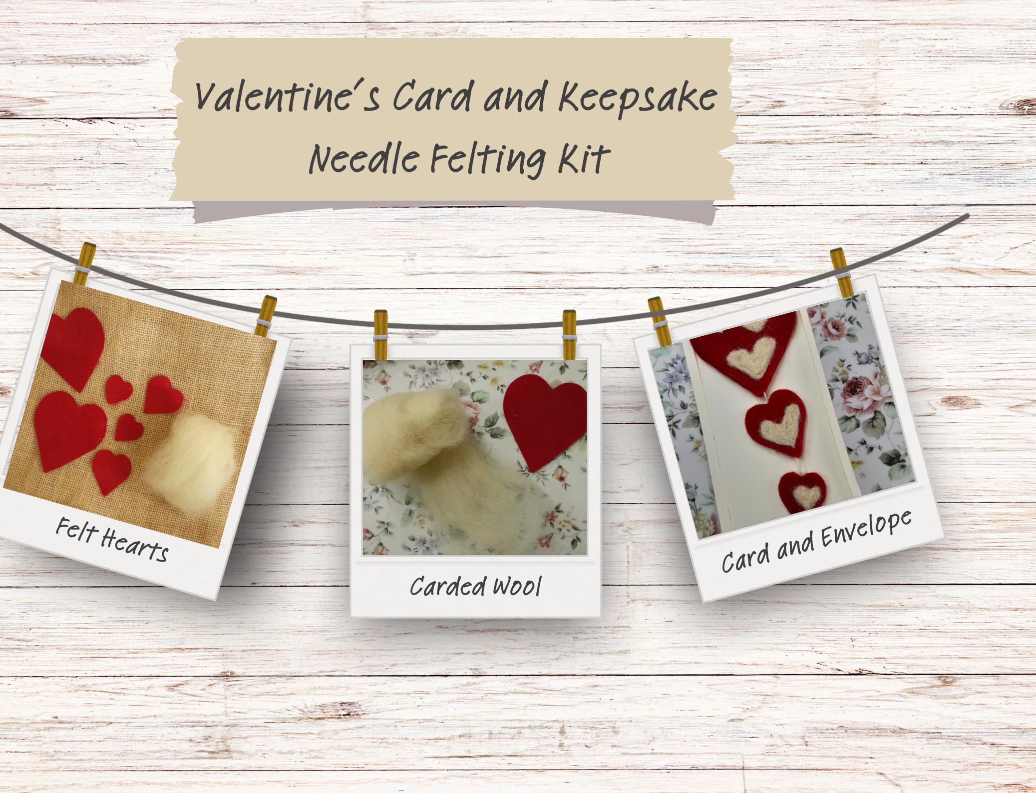 Valentine's Day 2d Needle Felted Hearts Card and Keepsake