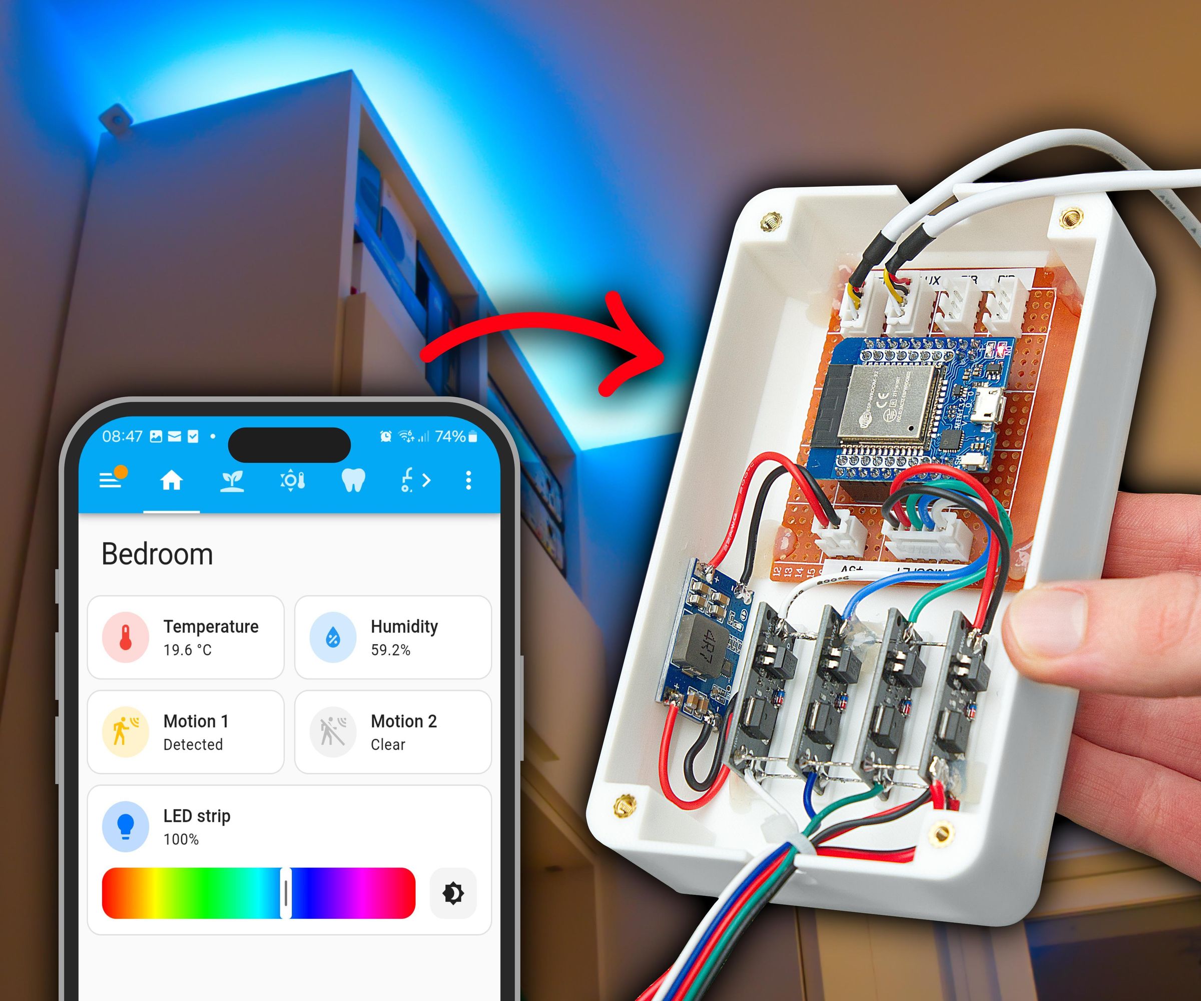 All-in-one RGBW LEDs Controller With Temperature and PIR Sensors!