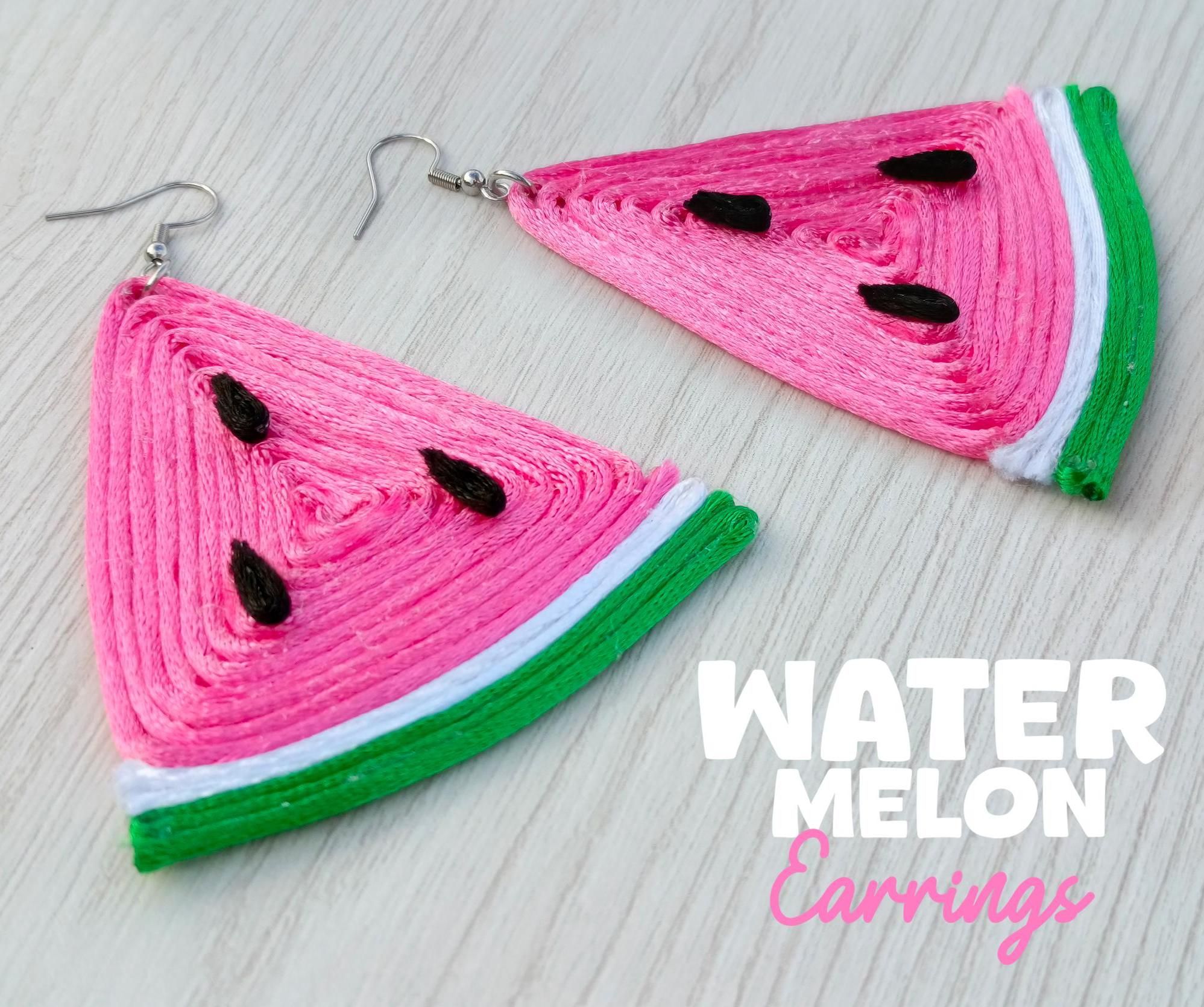 Watermelon Earrings Made Entirely of Rope