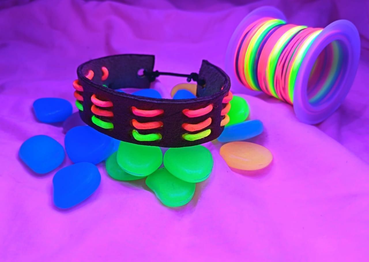 Neon Woven Leather Bracelet (With Elastic Fit & Rainbow Cord)