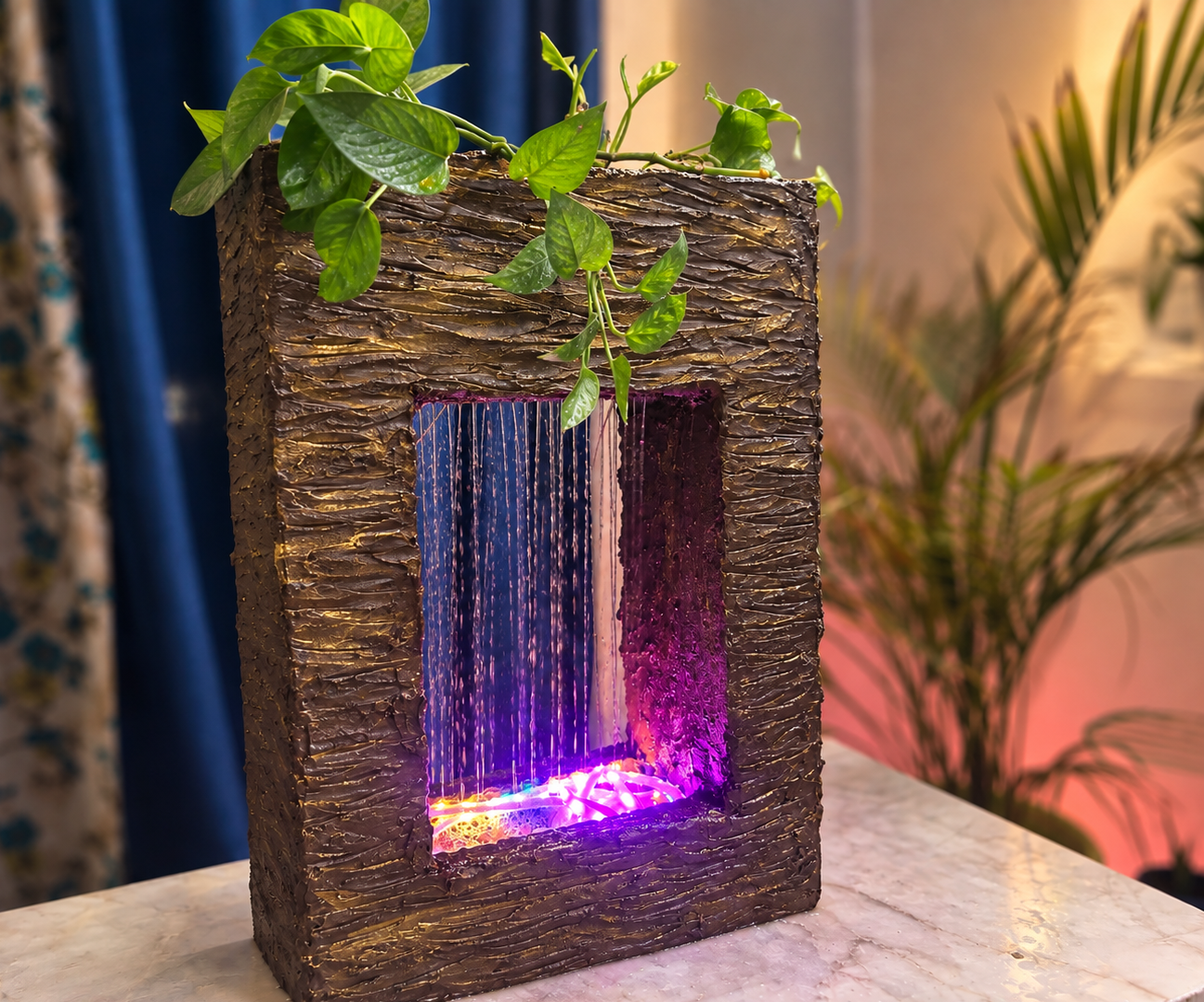A DIY Indoor Fountain With Plants and LED Lighting
