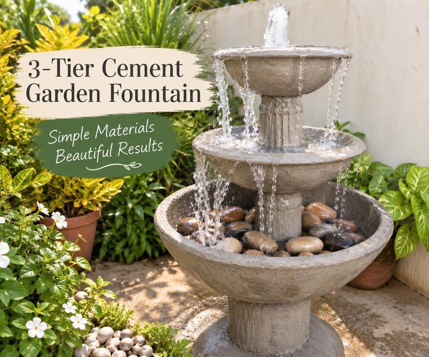 Handmade 3-Tier Concrete Water Fountain From Concrete
