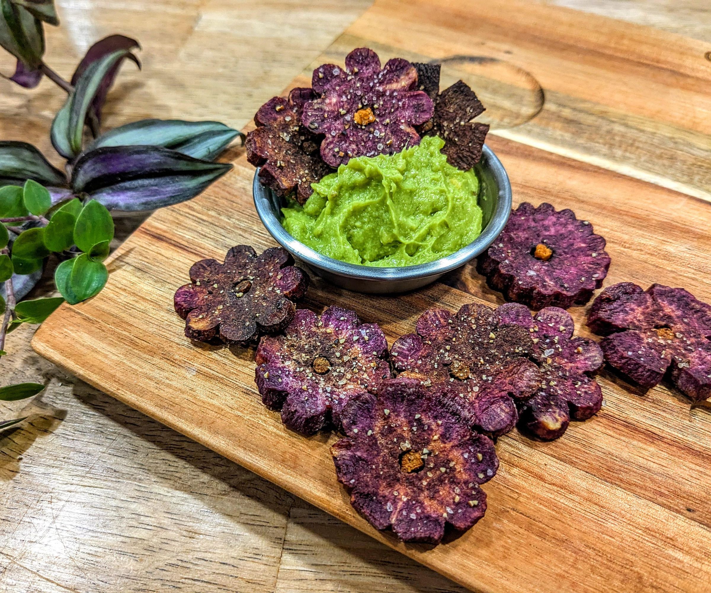Baked Purple Sweet Potato Flower Crisps