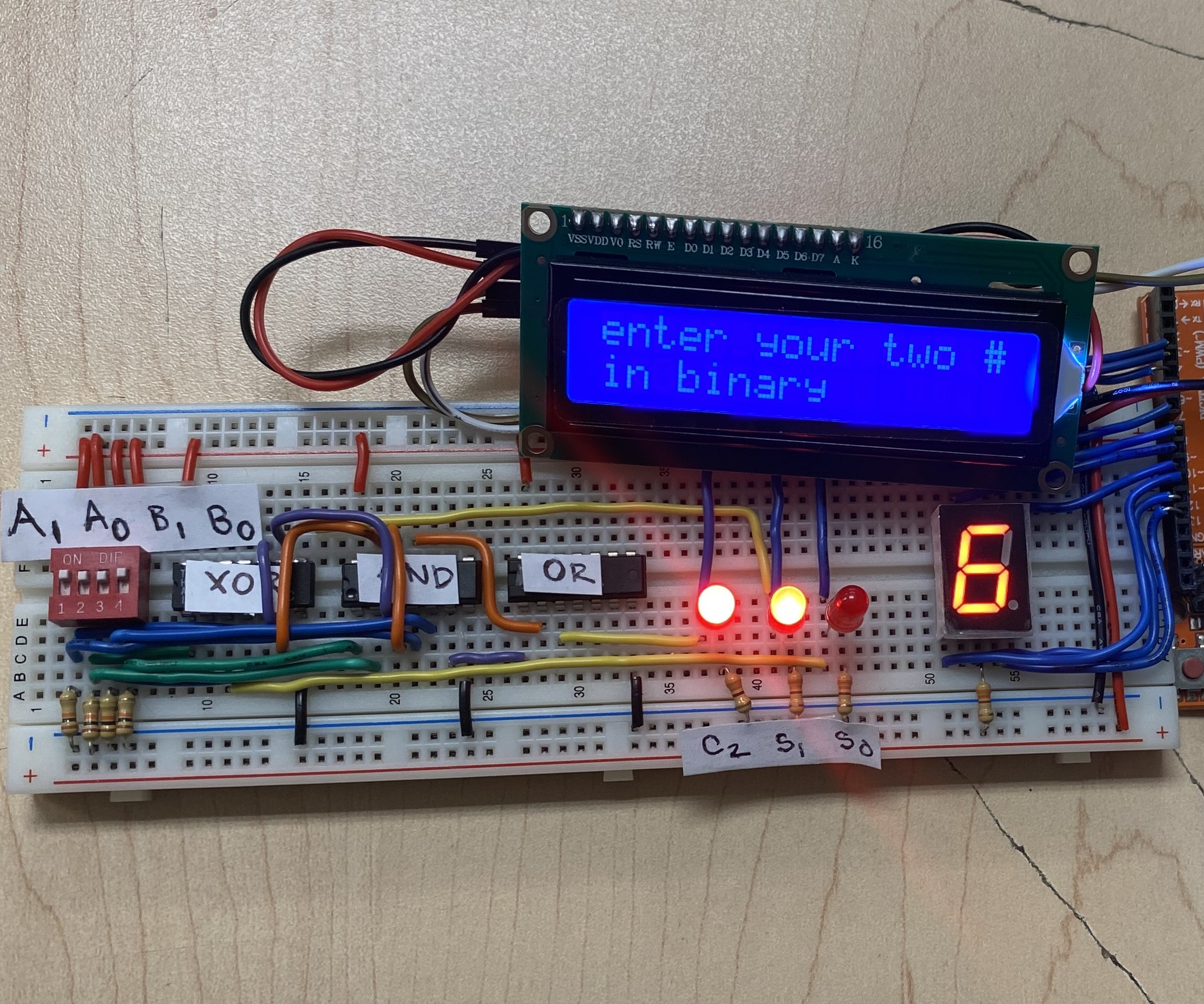 2-Bit Adder With 7-Segment Display and LCD