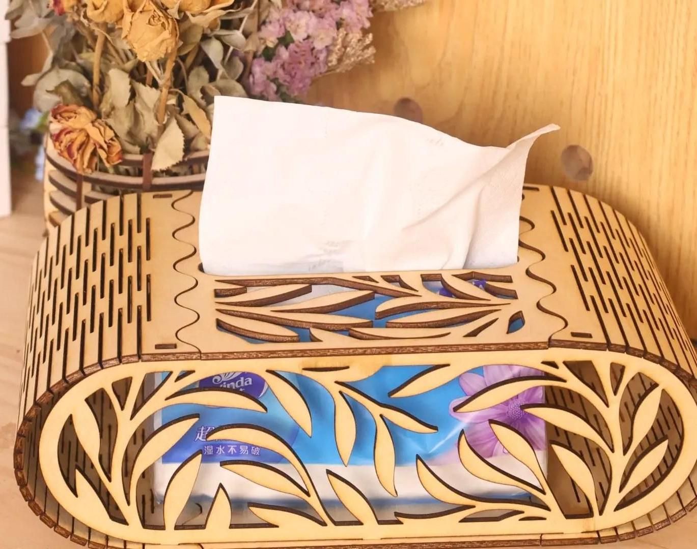 DIY Laser-Cut Botanical Wooden Tissue Box