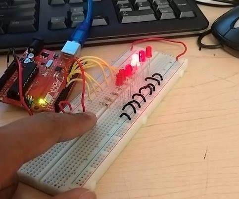Led Chaser WITH a Functional Button Controlled by Arduino.