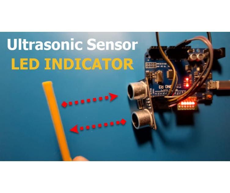 Ultrasonic Sensor HC-SR04 & LED Indicator Module Using Visuino