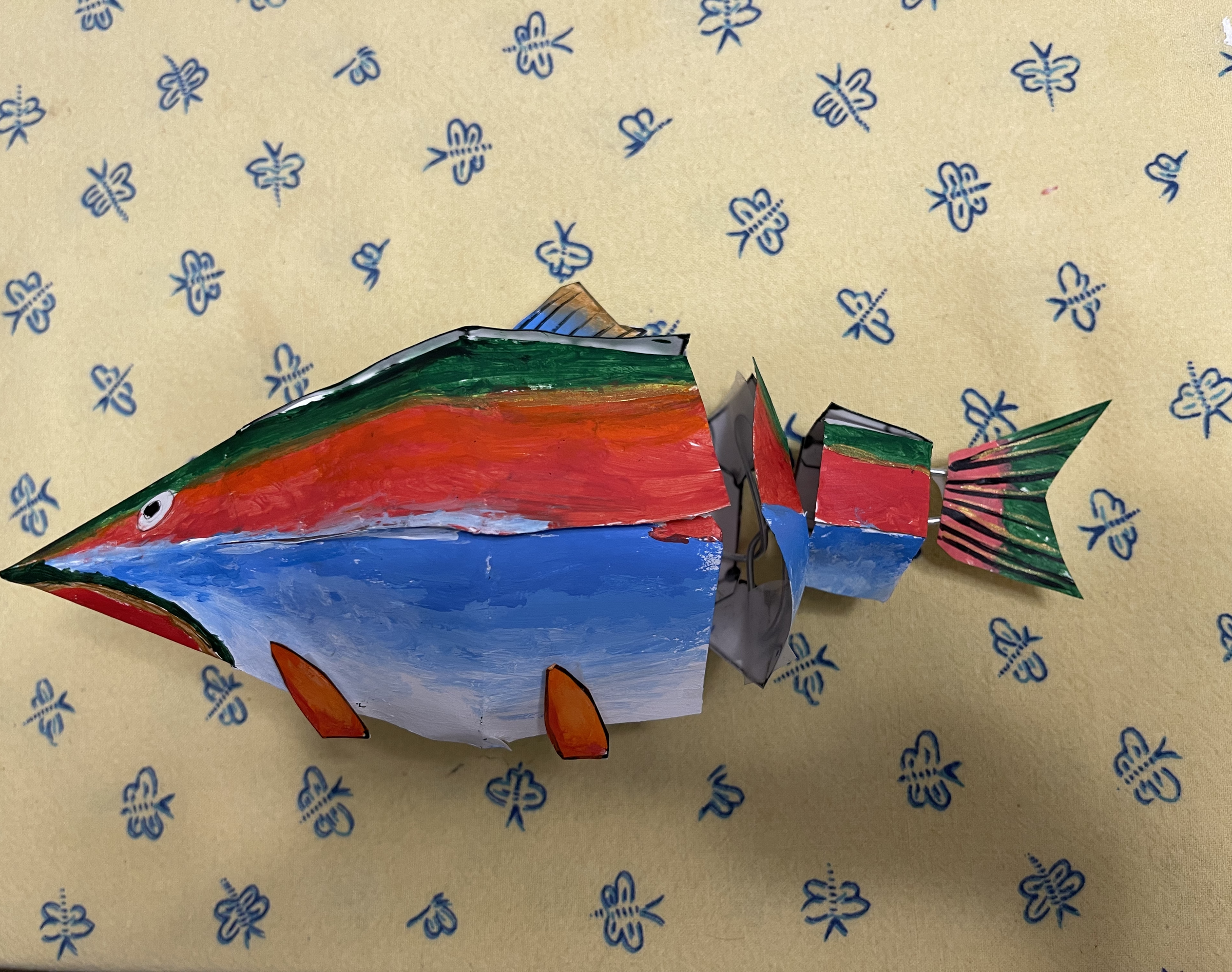 Geometric Rainbow Salmon Painted Paper Sculpture