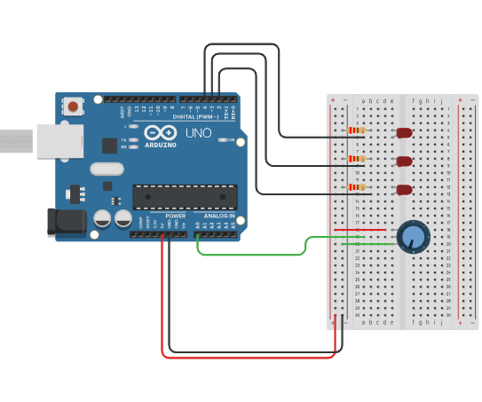 Using a Potentiometer to Control 3 LEDs"