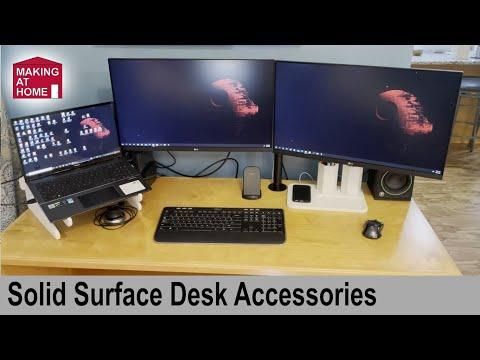 Desk Organization With Laptop Stand, Wireless Phone Charger, and Pencil Cups