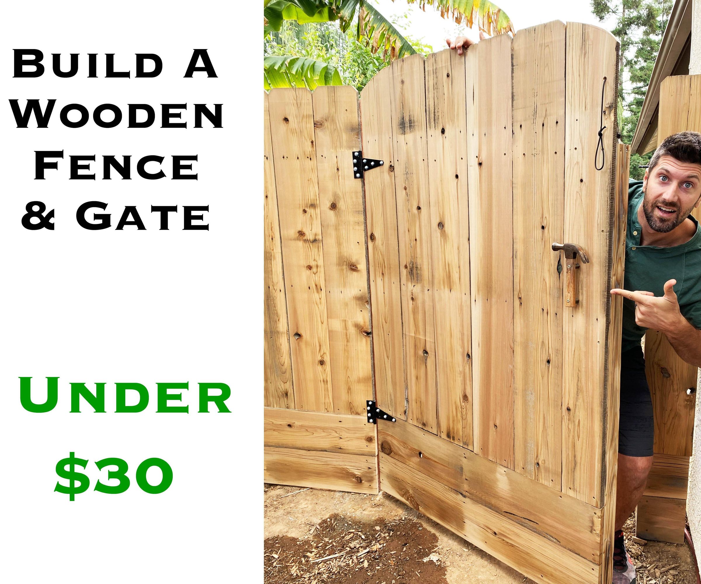 Wooden Gate and Fence With Concrete Post