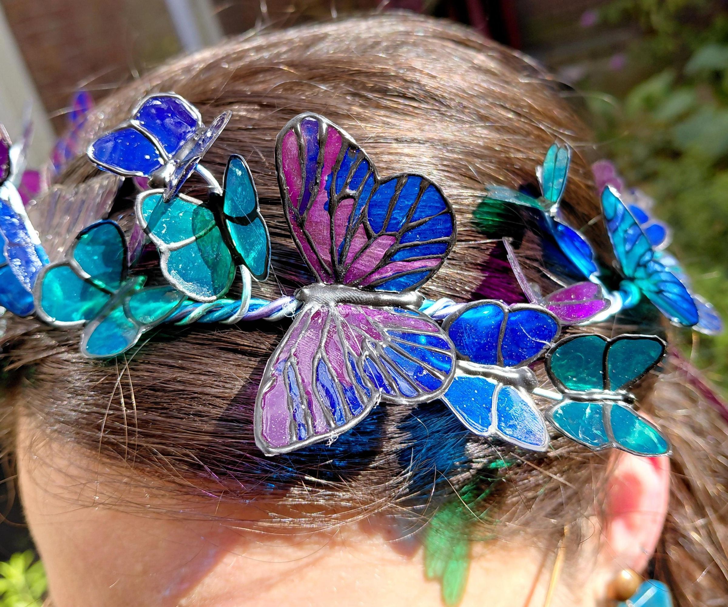 Faux Stained Glass Butterfly Crown Made From Recycled Plastic