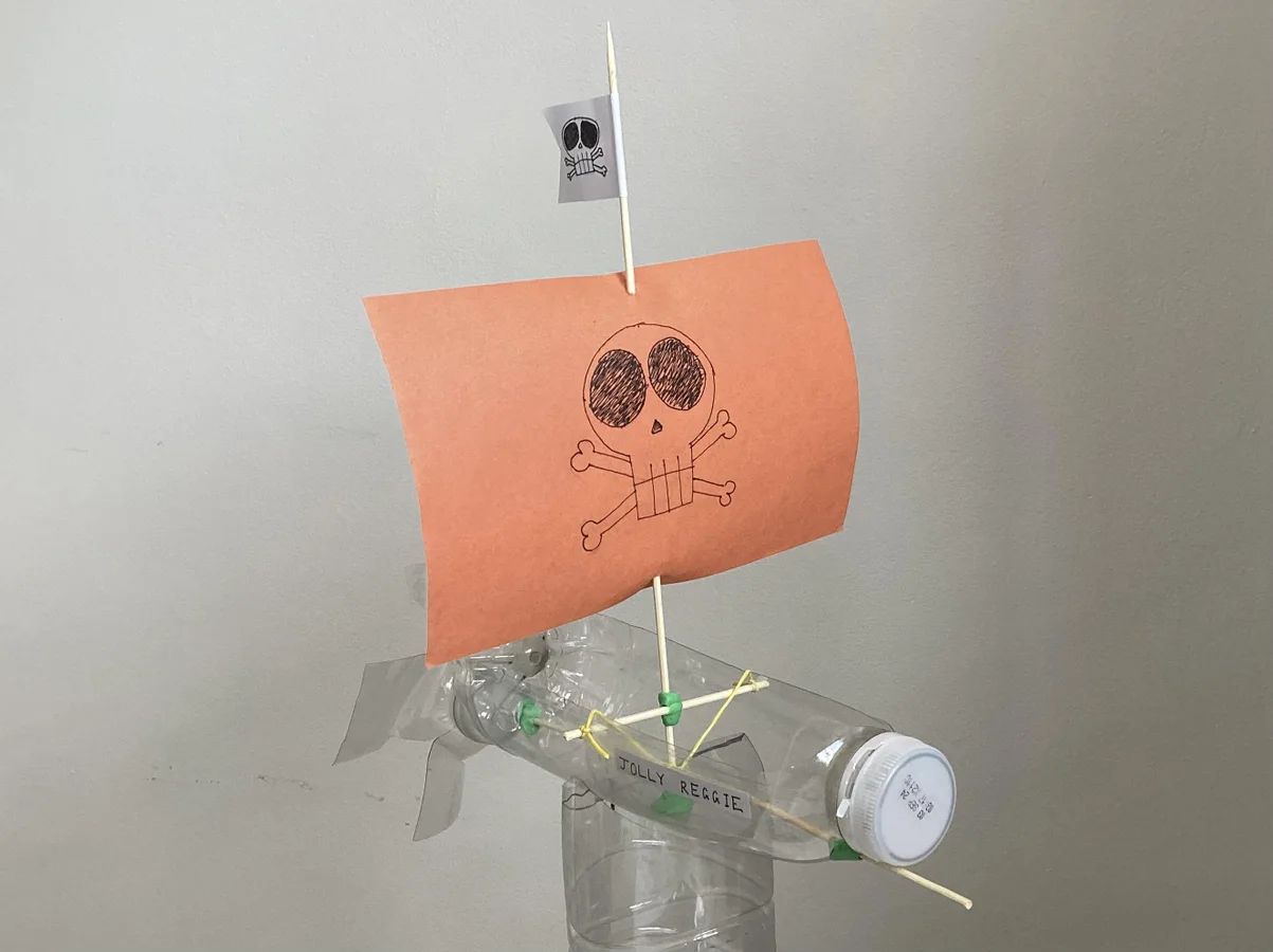 Rubber-Band Powered Wind-Up Pirate Ship